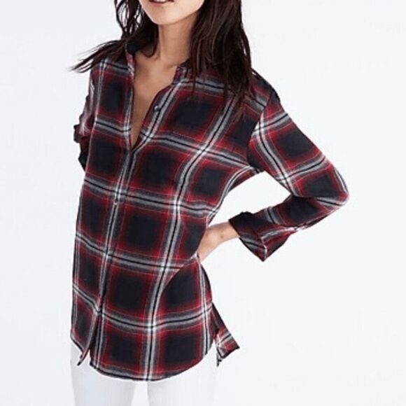 Madewell ex-boyfriend plaid red button down size small - Picture 1 of 9